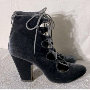 Mia Ellena Grey Faux Velvet Open Front Lace Up Dress Ankle Boots 85
